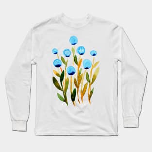 Simple watercolor flowers - green and blue Long Sleeve T-Shirt